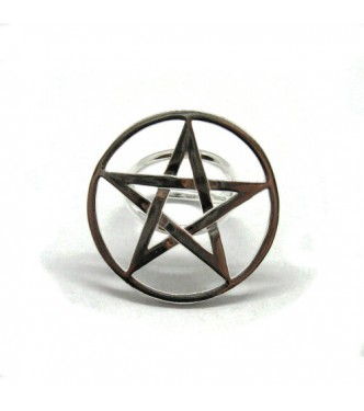 R001889 Genuine Sterling Silver Ring Stamped Solid 925 Pentagram Adjustable Size